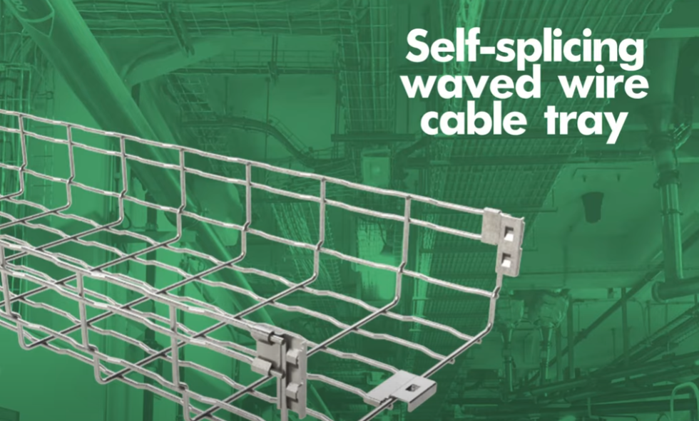 Self-splicing waved wire cable tray